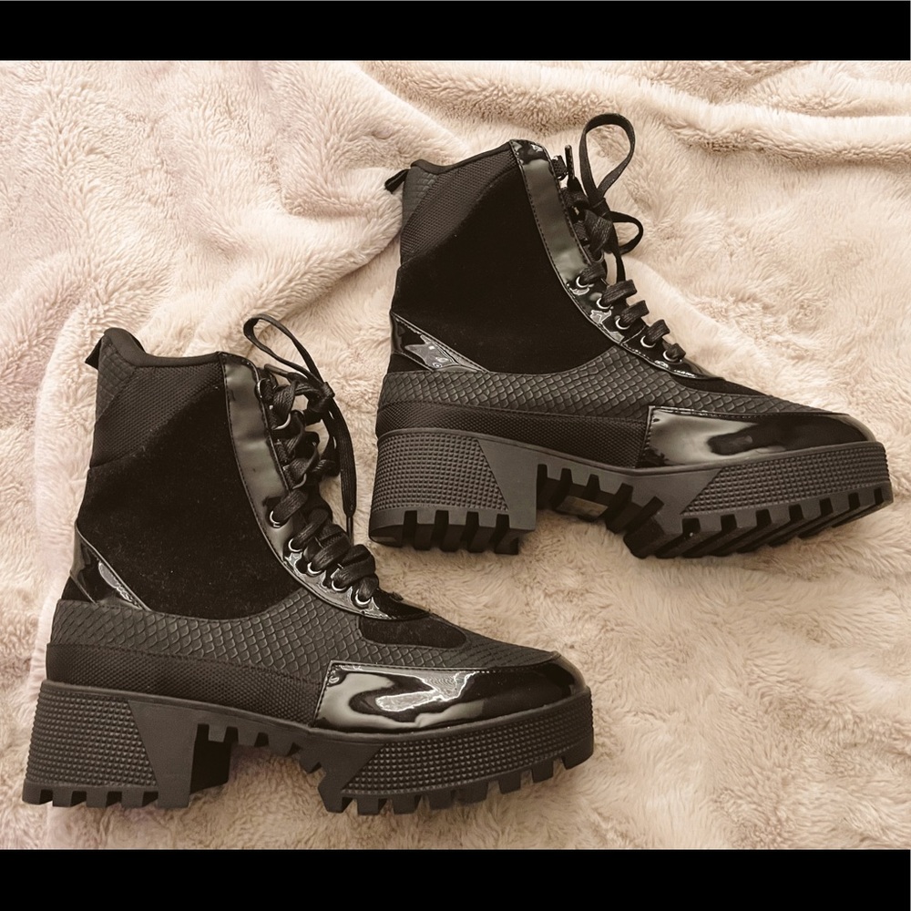 Misguided Black combat boots, size 8